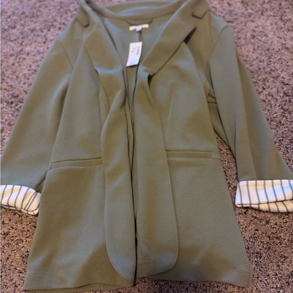 Maurices Olive Women's Blazer with Striped Cuffs